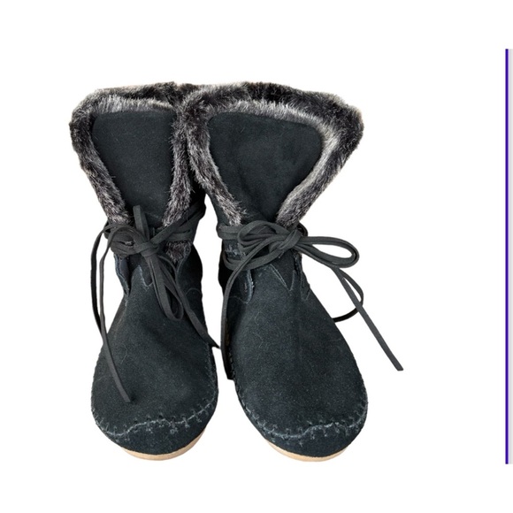 TOMS Women Ankle Boots 9049 ZAHARA, Shearling and Suede Moccasin Boots Size 9 - Picture 2 of 9